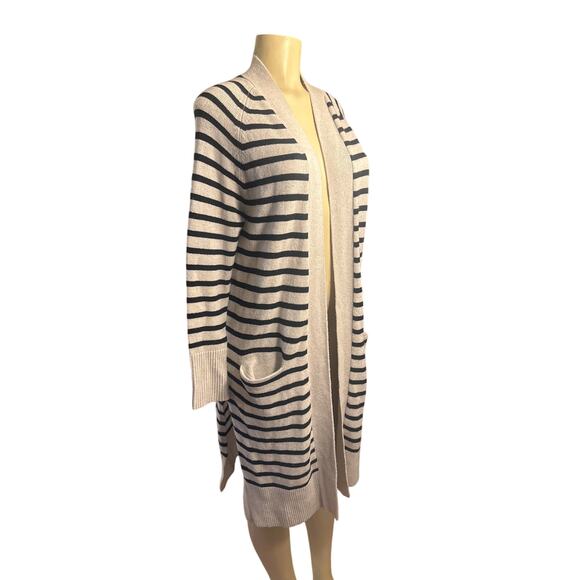 S Autumn Cashmere Maritime Gray Stripe Cardigan Duster Sweater 100% Cashmere - Picture 1 of 6